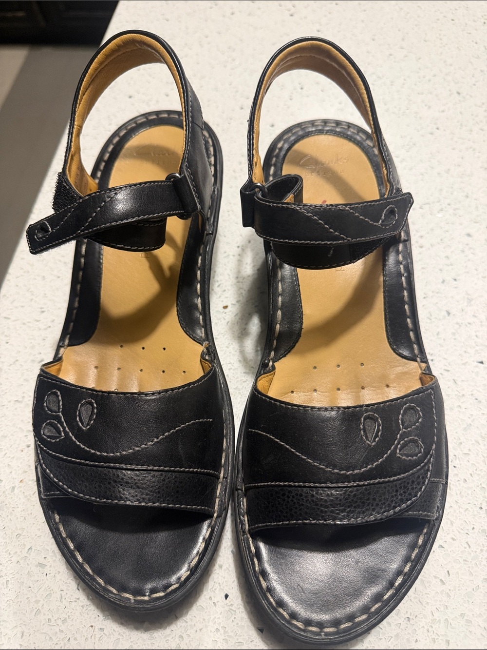 Clarks Black Leather Women's Slingback Sandals with Tan Insole